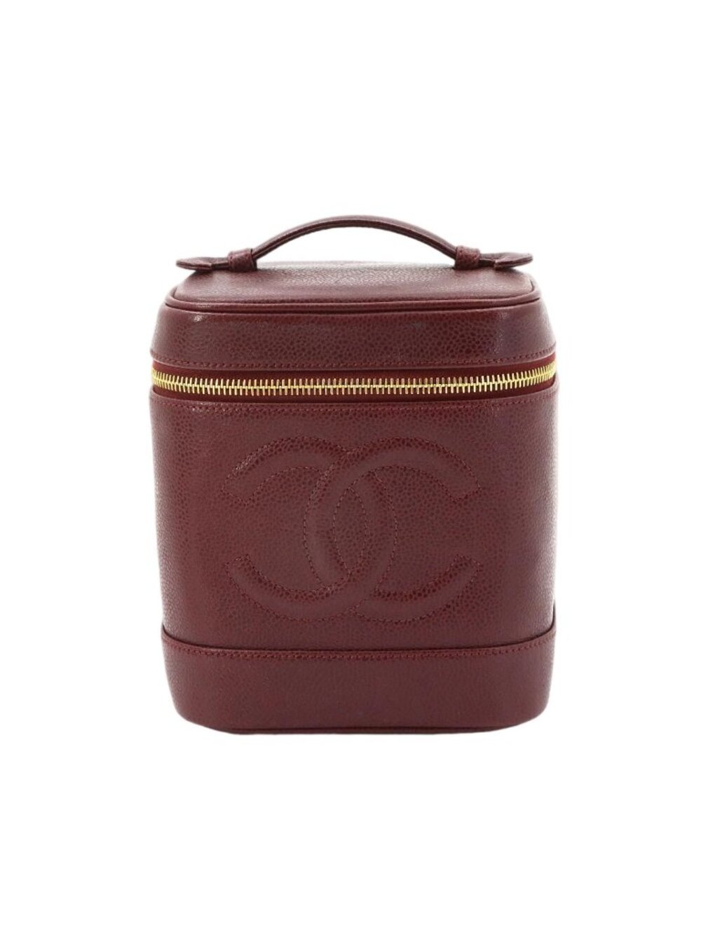 Chanel Vanity Hand Bag Caviar Leather Bordeaux CC Logo Gold